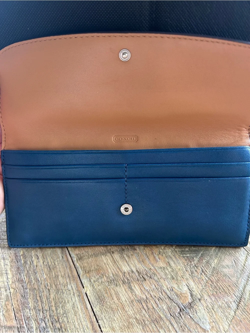 Coach Leather Continental Wallet in Royal Blue with Silver Logo